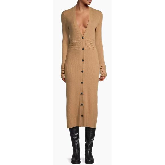 Jason Wu Merino Wool-& Cashmere Blend Midi-Dress in Camel NWT Size Small - Picture 2 of 12